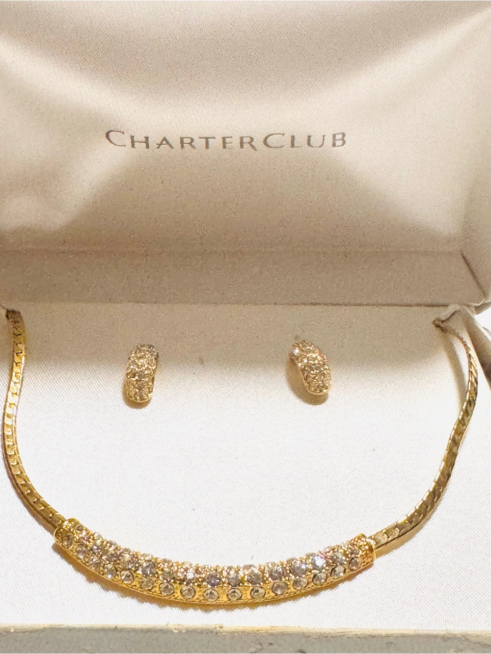 NIB Charter Club Gold Crystal Necklace and Earring Set
